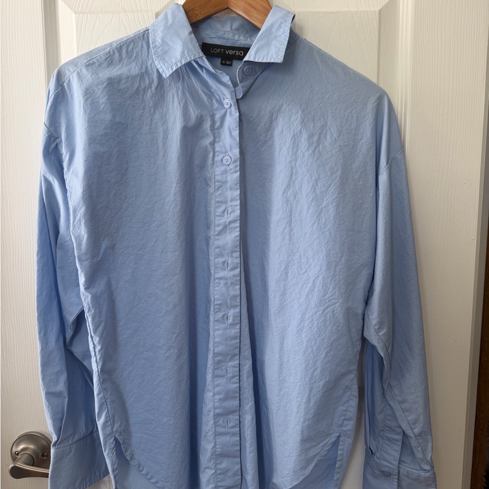 LOFT Sky Blue Casual Button Down oversized Shirt NWT
